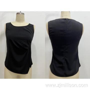 Round Neck Asymmetric Design Sleeveless Women's Top